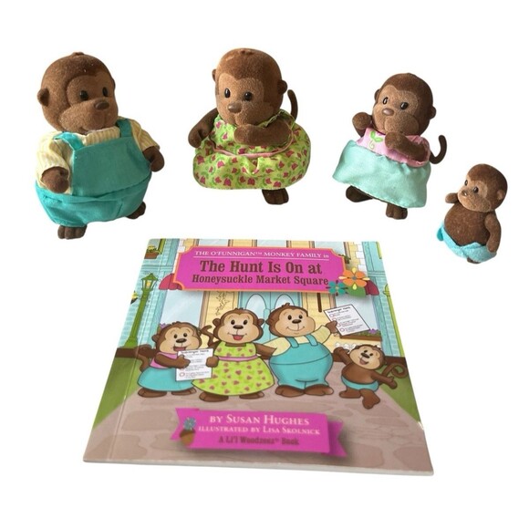 Li'l Woodzeez O'Funnigan Monkey Family Figurine Set of 4 Dad Mom Girl Baby - Picture 1 of 1